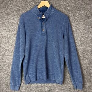 MARINE LAYER Mens Blue Textured Knit Cotton Mock Neck Pullover Sweater Medium